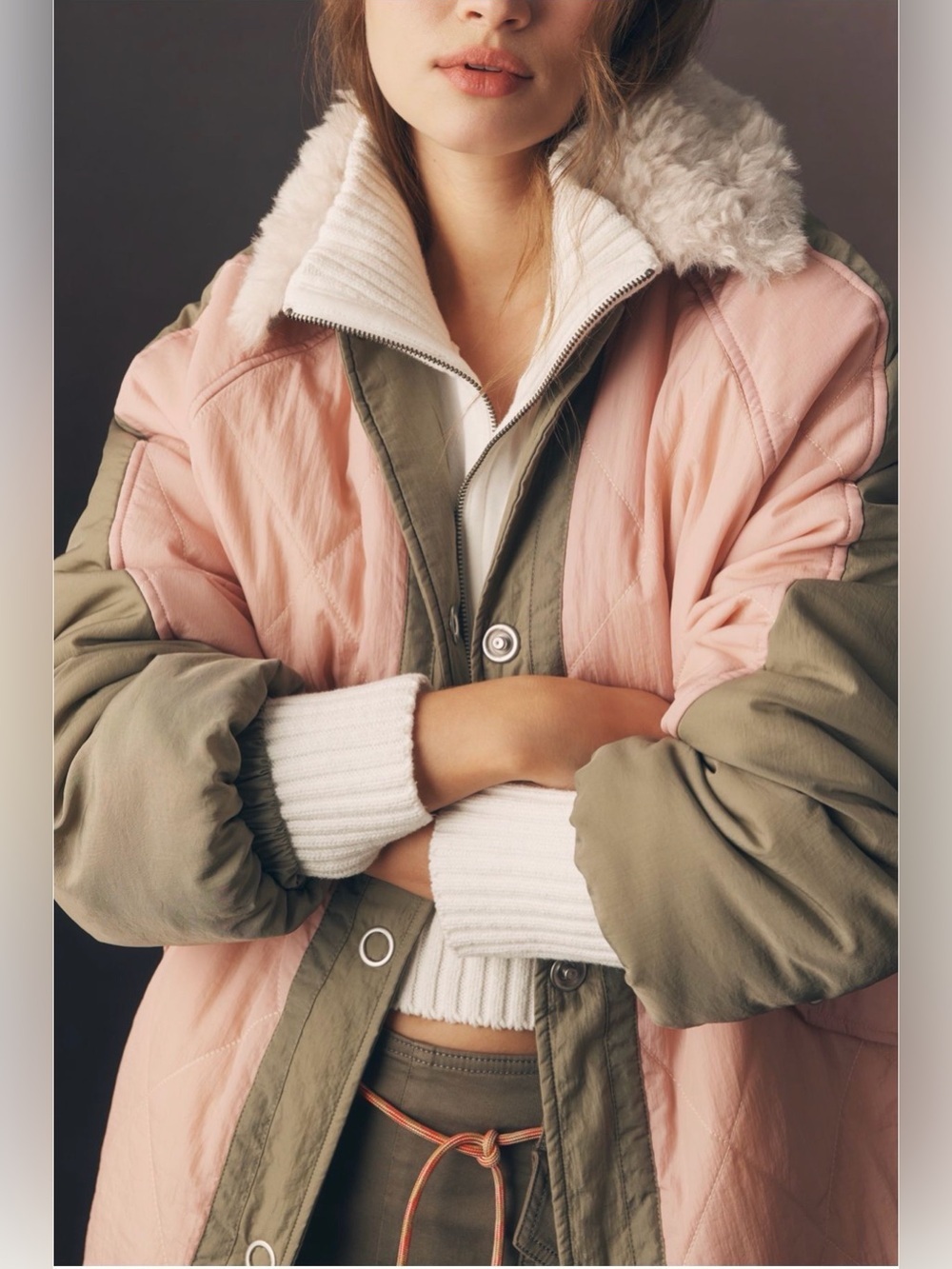 NWT- Pilcro Sherpa Fleece Collar Quilted Liner Coat (Size L) - Picture 4 of 16